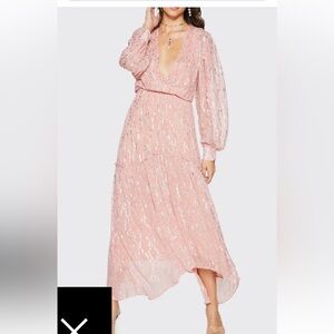 Ramy Brook Pink Metallic-Accent Long Sleeve Maxi Dress